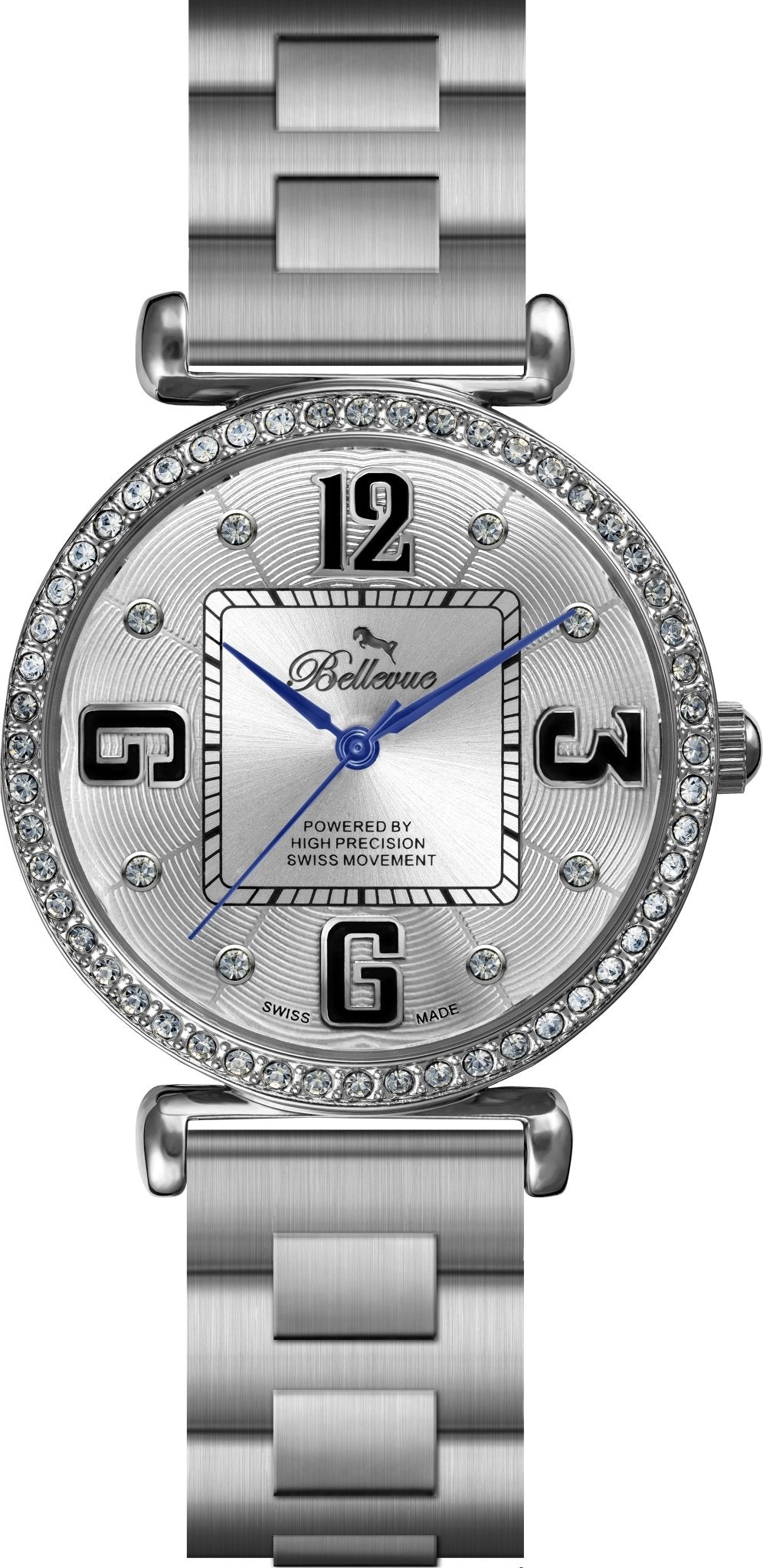 Bellevue Women’s Silver Crystal Watch 35mm – Ronda Quartz | Stainless Steel Bracelet - NAFALUXE