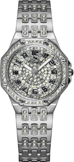Bellevue Women’s Silver Crystal Watch – Stainless Steel Bracelet | Swiss Made | 35mm - NAFALUXE