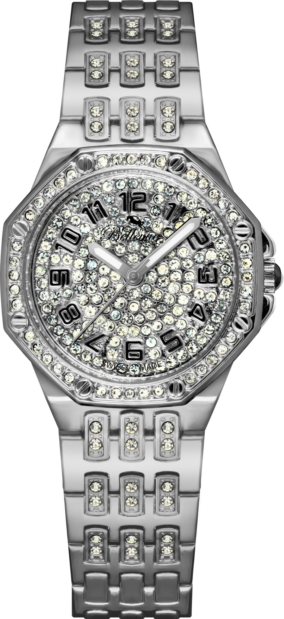 Bellevue Women’s Silver Crystal Watch – Stainless Steel Bracelet | Swiss Made | 35mm - NAFALUXE