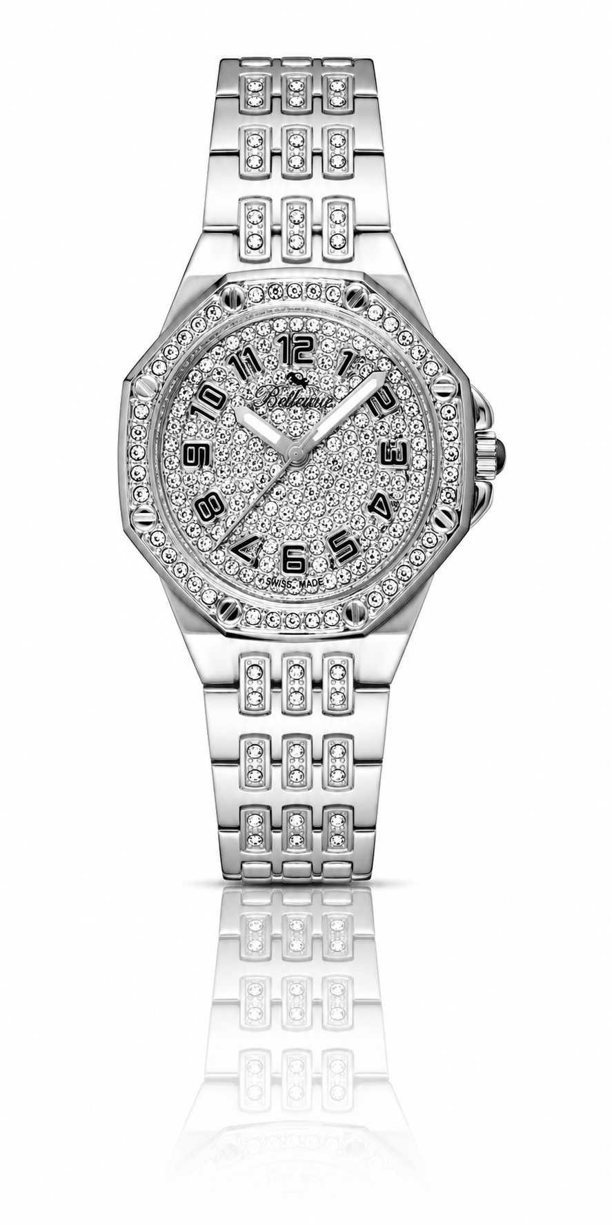 Bellevue Women’s Silver Crystal Watch – Stainless Steel Bracelet | Swiss Made | 35mm - NAFALUXE