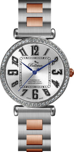 Bellevue Women’s Silver & Rose Gold Crystal Watch 35mm – Ronda Quartz | Stainless Steel Bracelet - NAFALUXE