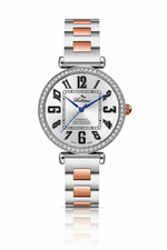 Bellevue Women’s Silver & Rose Gold Crystal Watch 35mm – Ronda Quartz | Stainless Steel Bracelet - NAFALUXE