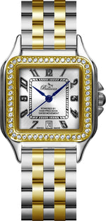 Bellevue Women’s Two-Tone Crystal Watch 29x29mm – Ronda Quartz with Date - NAFALUXE