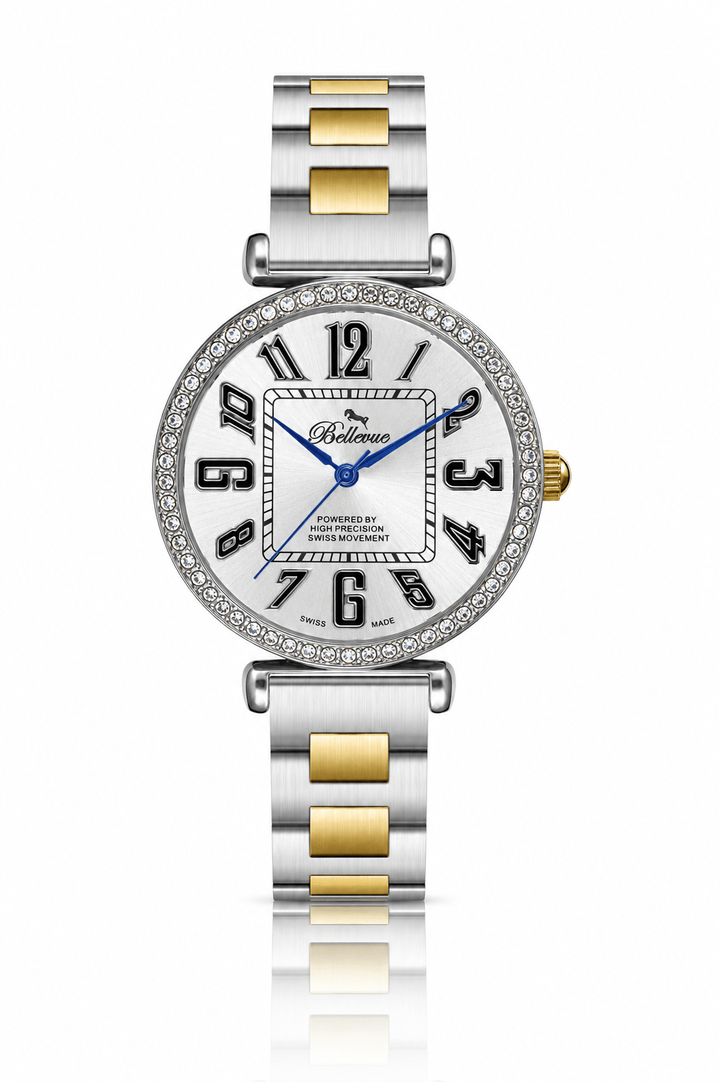 Bellevue Women’s Two-Tone Crystal Watch 35mm – Ronda Quartz | Stainless Steel Bracelet - NAFALUXE