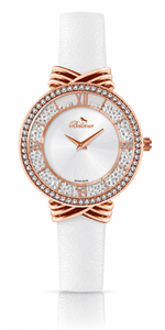 Bellevue Women’s White Crystal Watch – Rose Gold | Swiss Made | 36mm - NAFALUXE
