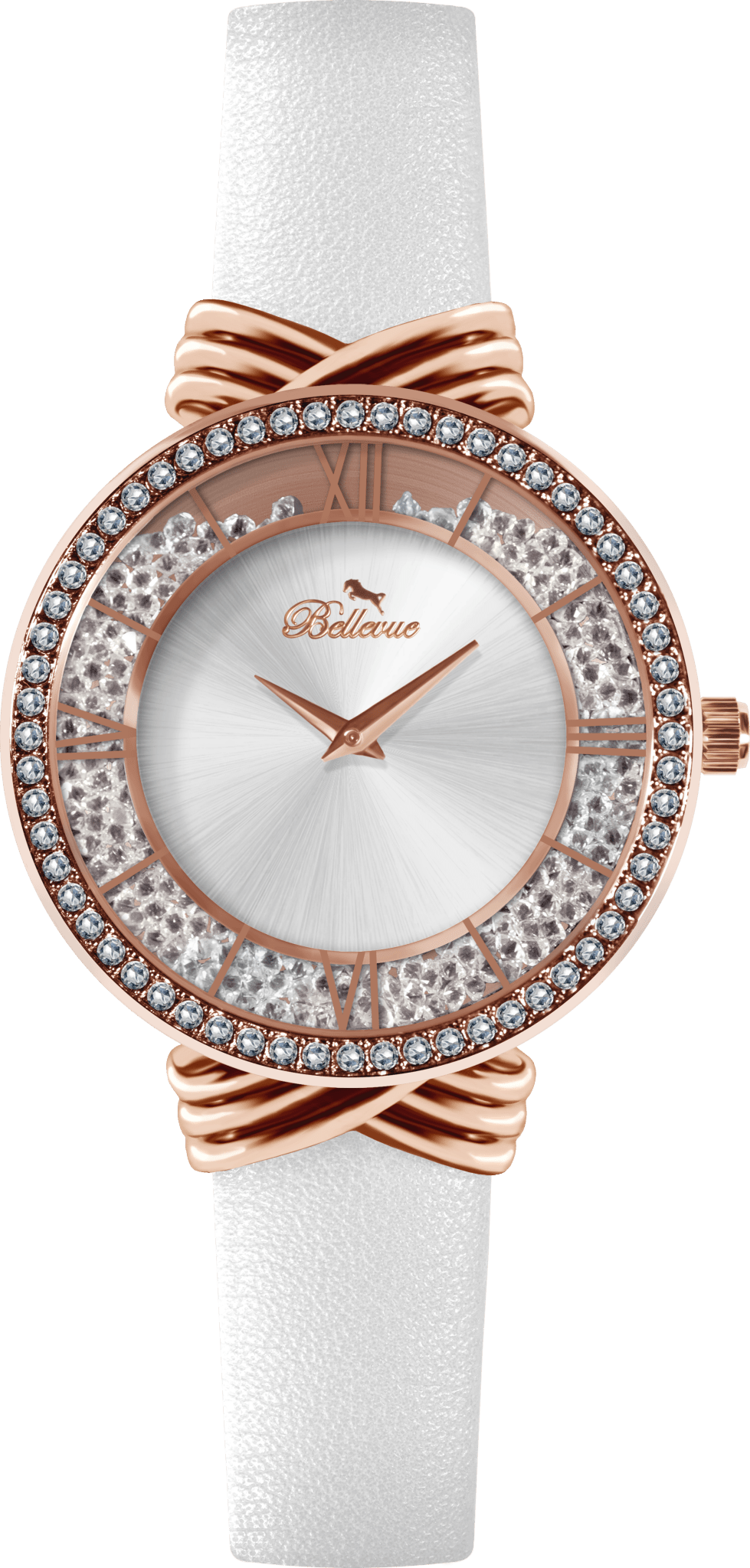 Bellevue Women’s White Crystal Watch – Rose Gold | Swiss Made | 36mm - NAFALUXE