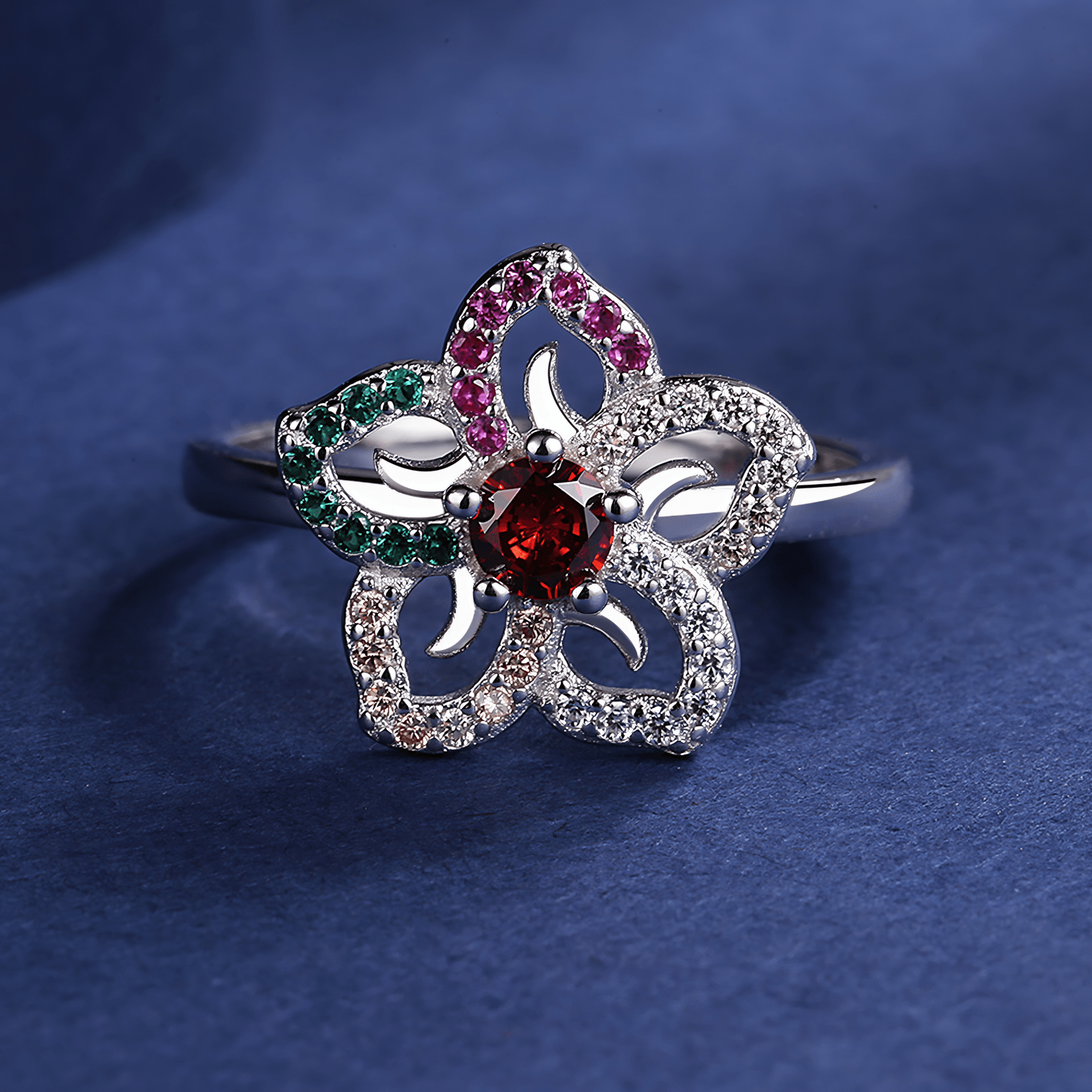 Blossom Radiance Multicolor Gemstone Flower Ring - NAFALUXE