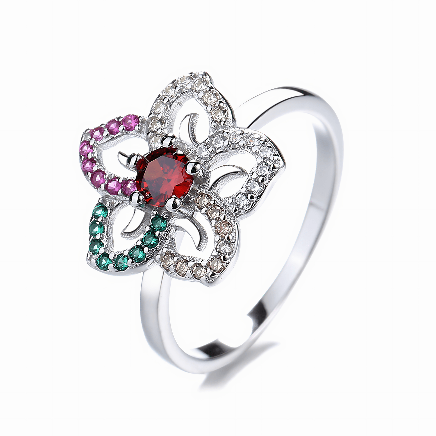 Blossom Radiance Multicolor Gemstone Flower Ring - NAFALUXE