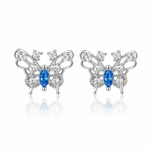 Blue Butterfly Stud Earrings – 925 Sterling Silver with Sparkling CZ Wing - NAFALUXE