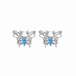 Blue Butterfly Stud Earrings – 925 Sterling Silver with Sparkling CZ Wing - NAFALUXE