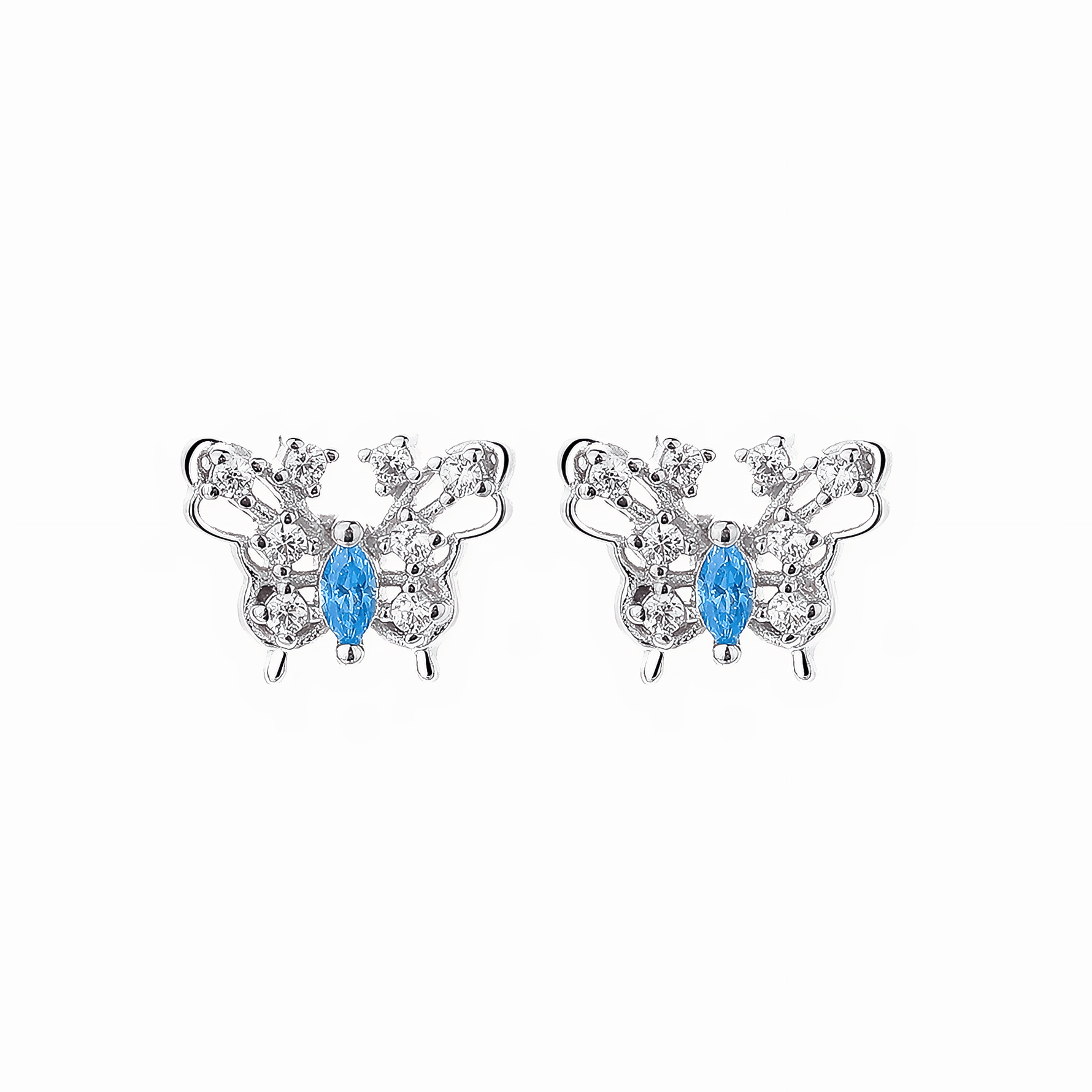Blue Butterfly Stud Earrings – 925 Sterling Silver with Sparkling CZ Wing - NAFALUXE
