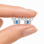 Blue Butterfly Stud Earrings – 925 Sterling Silver with Sparkling CZ Wing - NAFALUXE