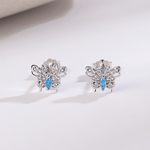 Blue Butterfly Stud Earrings – 925 Sterling Silver with Sparkling CZ Wing - NAFALUXE
