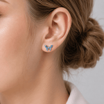 Blue Butterfly Stud Earrings 925 Sterling Silver with Sparkling Zirconia - NAFALUXE