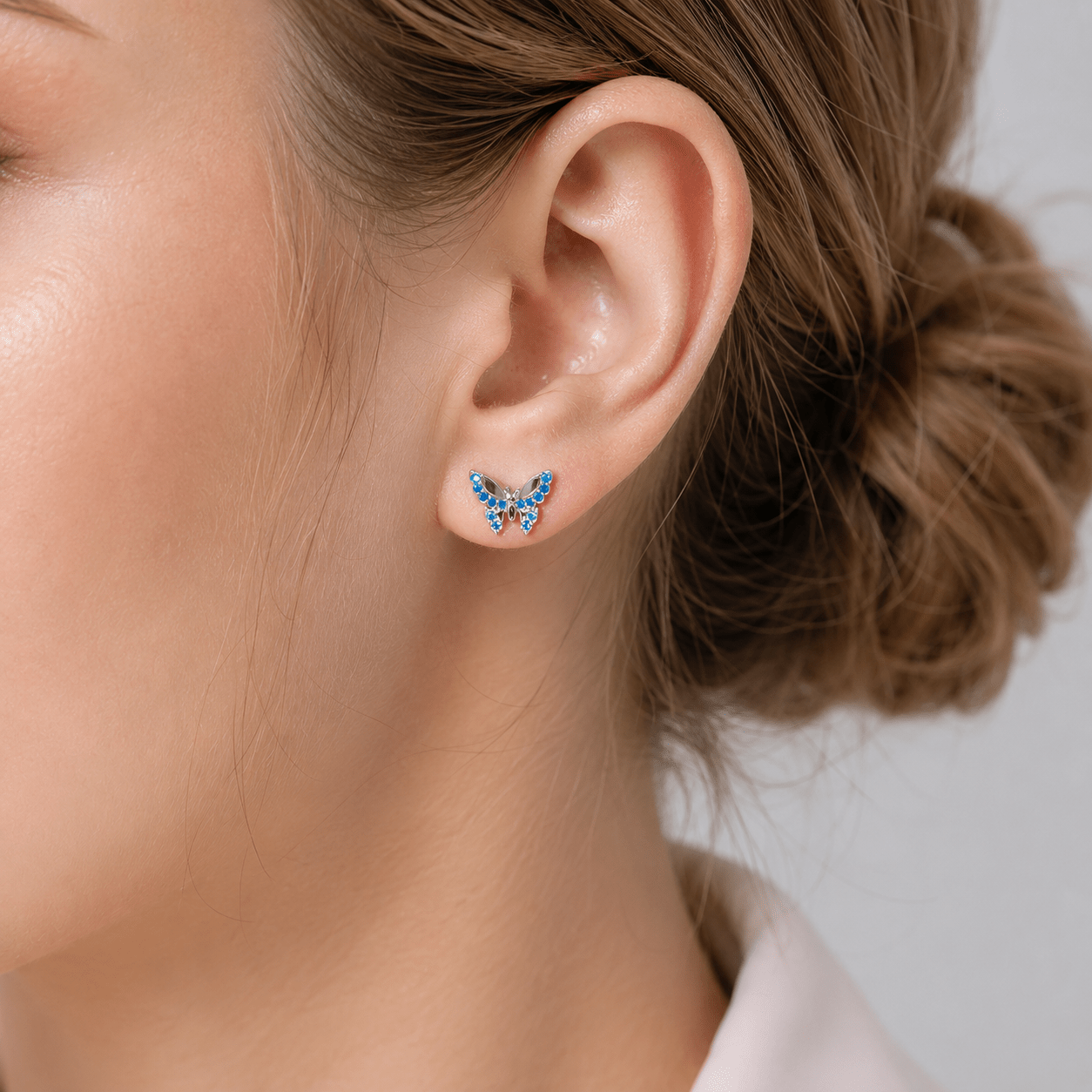 Blue Butterfly Stud Earrings 925 Sterling Silver with Sparkling Zirconia - NAFALUXE