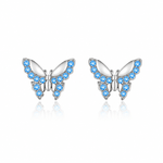 Blue Butterfly Stud Earrings 925 Sterling Silver with Sparkling Zirconia - NAFALUXE