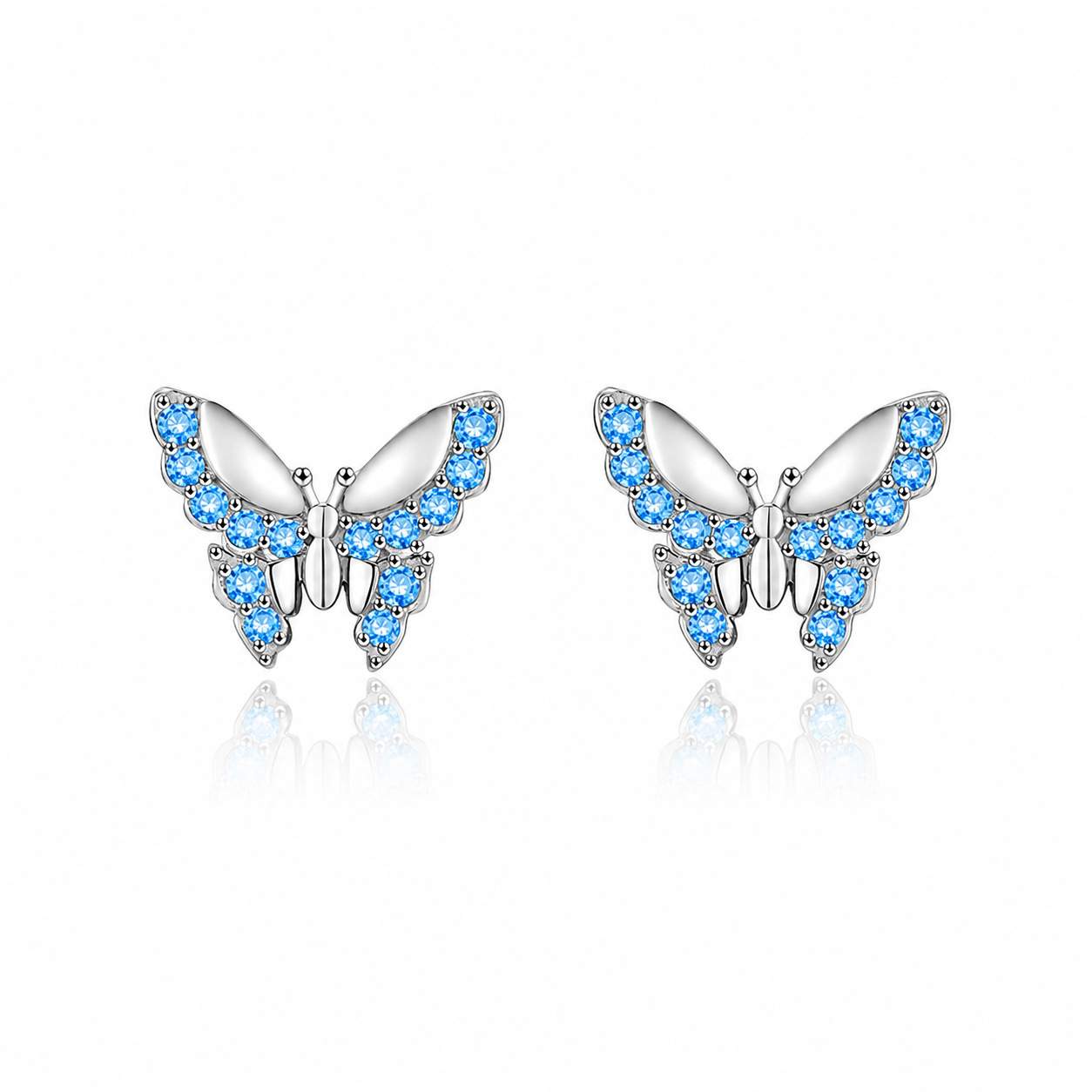 Blue Butterfly Stud Earrings 925 Sterling Silver with Sparkling Zirconia - NAFALUXE