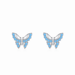 Blue Butterfly Stud Earrings 925 Sterling Silver with Sparkling Zirconia - NAFALUXE