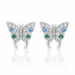 Blue & Green Butterfly Stud Earrings – 925 Sterling Silver with CZ Sparkle - NAFALUXE