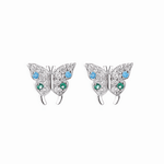 Blue & Green Butterfly Stud Earrings – 925 Sterling Silver with CZ Sparkle - NAFALUXE