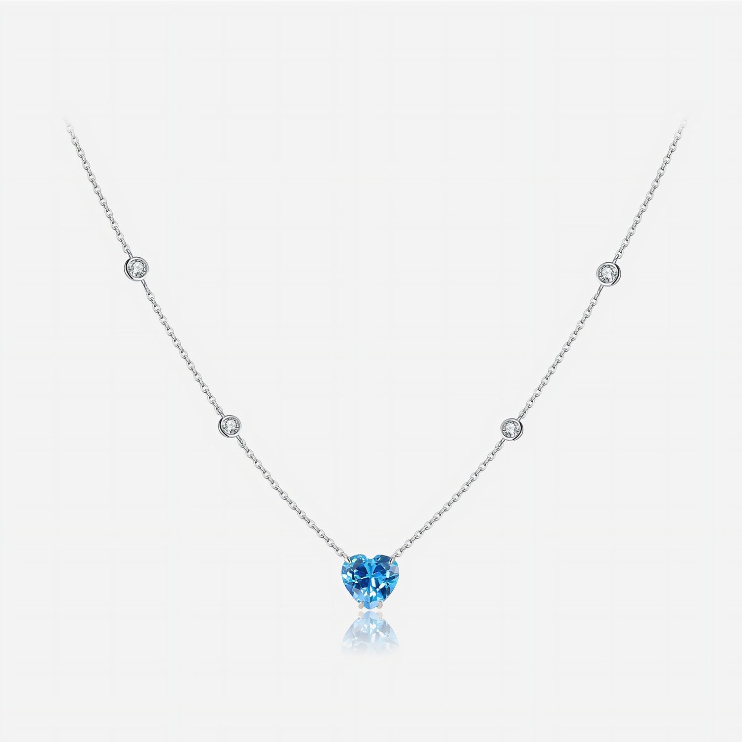 Blue Heart CZ Necklace – 925 Sterling Silver - NAFALUXE