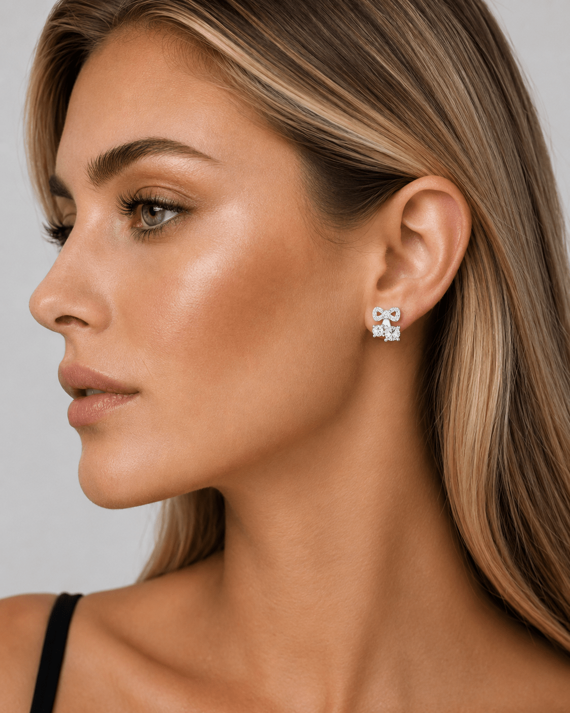 Bow Stud Earrings with AAA Cubic Zirconia Trio - NAFALUXE