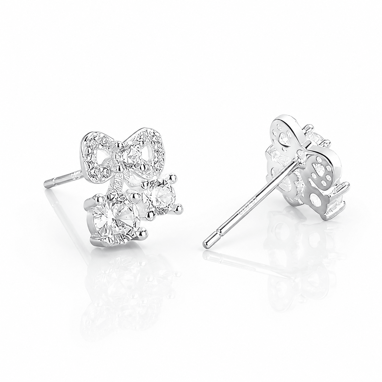 Bow Stud Earrings with AAA Cubic Zirconia Trio - NAFALUXE