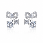 Bow Stud Earrings with AAA Cubic Zirconia Trio - NAFALUXE