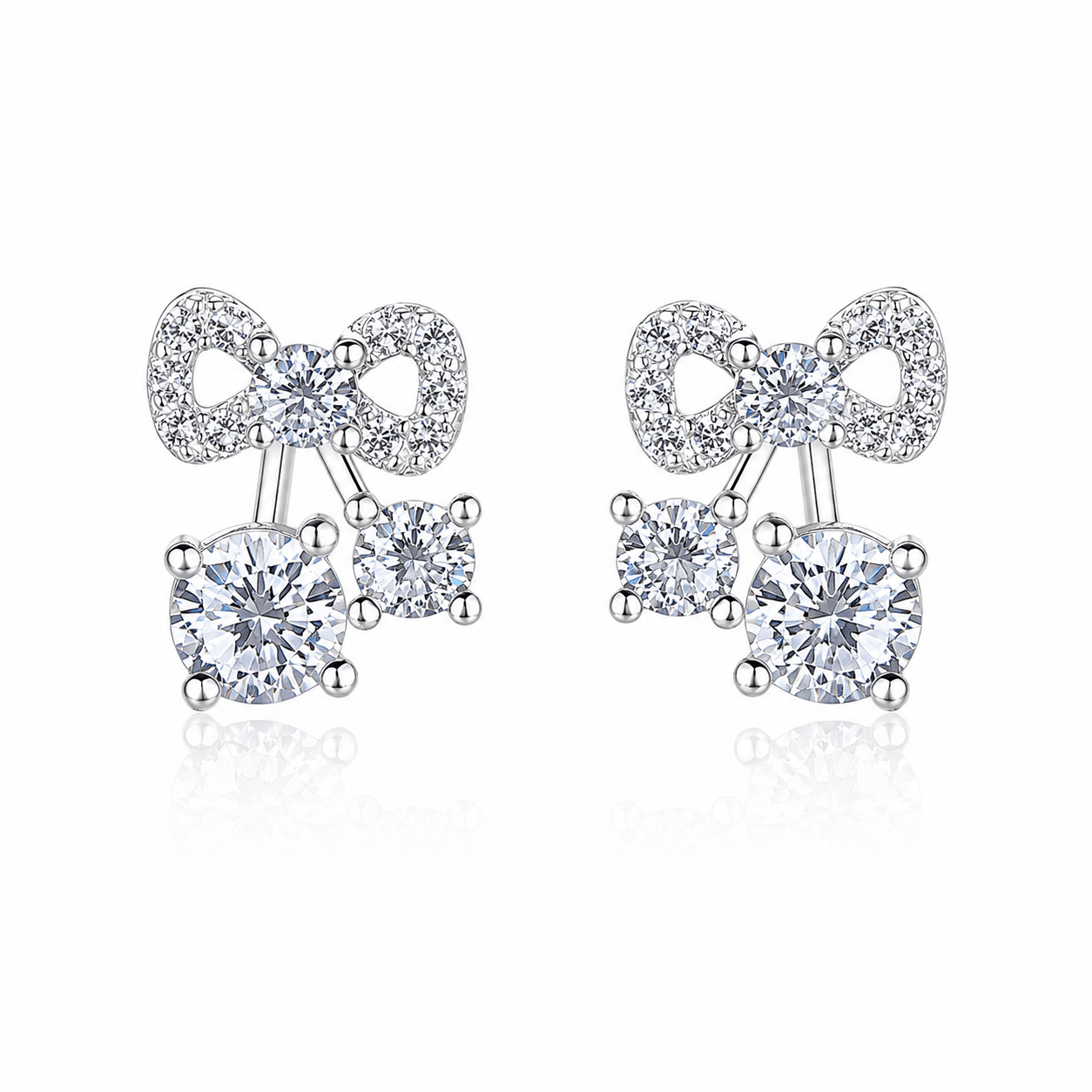 Bow Stud Earrings with AAA Cubic Zirconia Trio - NAFALUXE