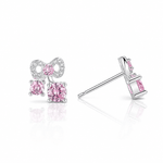 Bow Stud Earrings with Pink AAA Cubic Zirconia Trio - NAFALUXE
