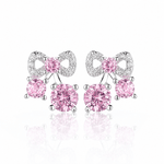 Bow Stud Earrings with Pink AAA Cubic Zirconia Trio - NAFALUXE