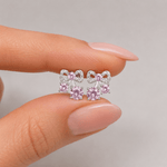 Bow Stud Earrings with Pink AAA Cubic Zirconia Trio - NAFALUXE