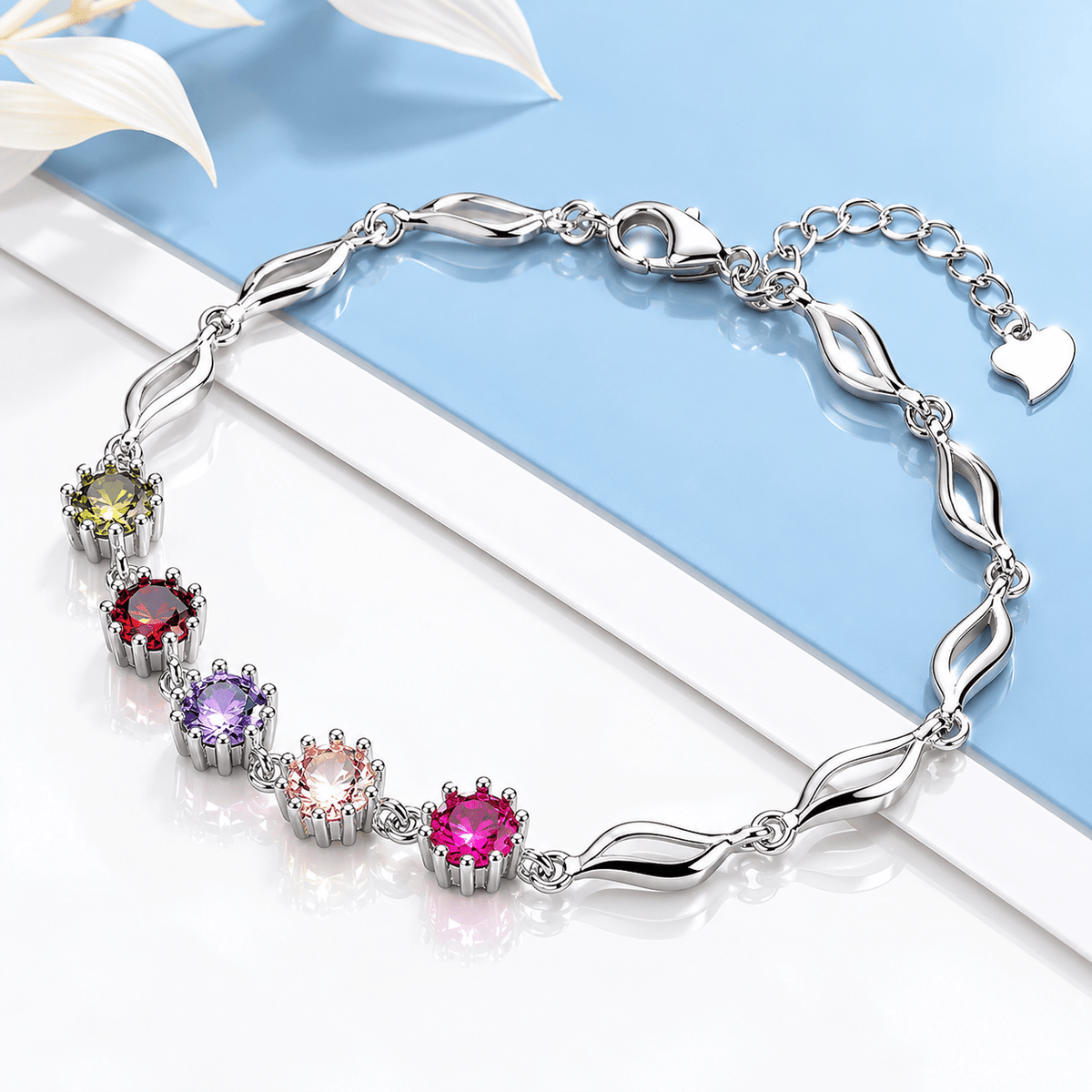 Bracelet with Multicolor Gemstones Sterling Silver 925 - NAFALUXE