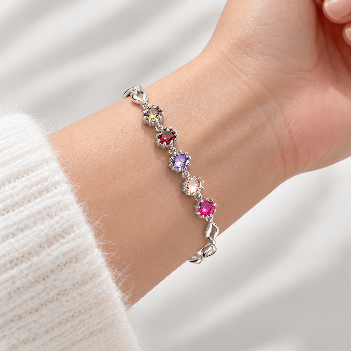 Bracelet with Multicolor Gemstones Sterling Silver 925 - NAFALUXE