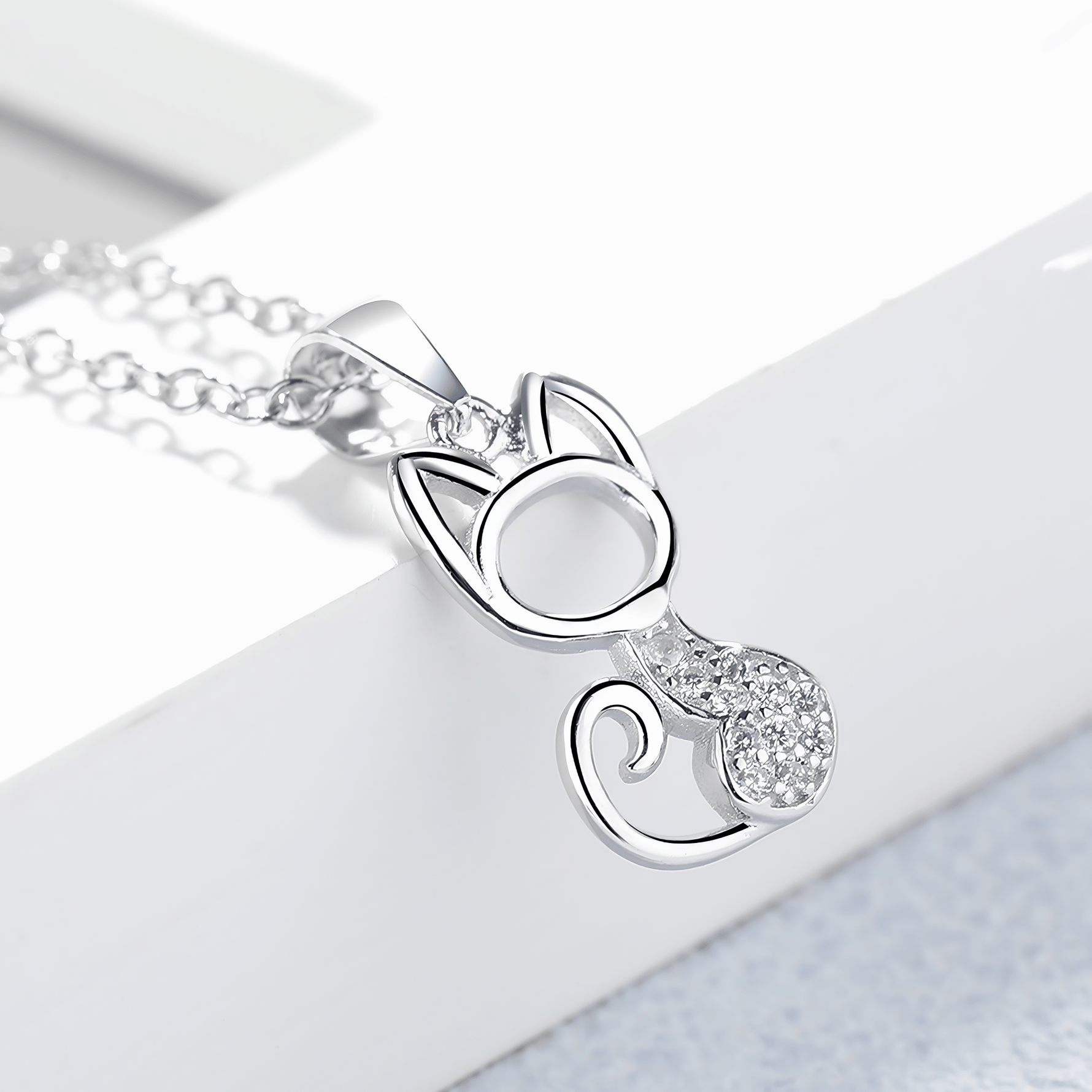 Cat Jewelry Set – Minimalist Necklace and Earrings with Pavé Zircon Tail Design - NAFALUXE