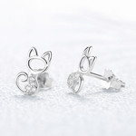 Cat Jewelry Set – Minimalist Necklace and Earrings with Pavé Zircon Tail Design - NAFALUXE