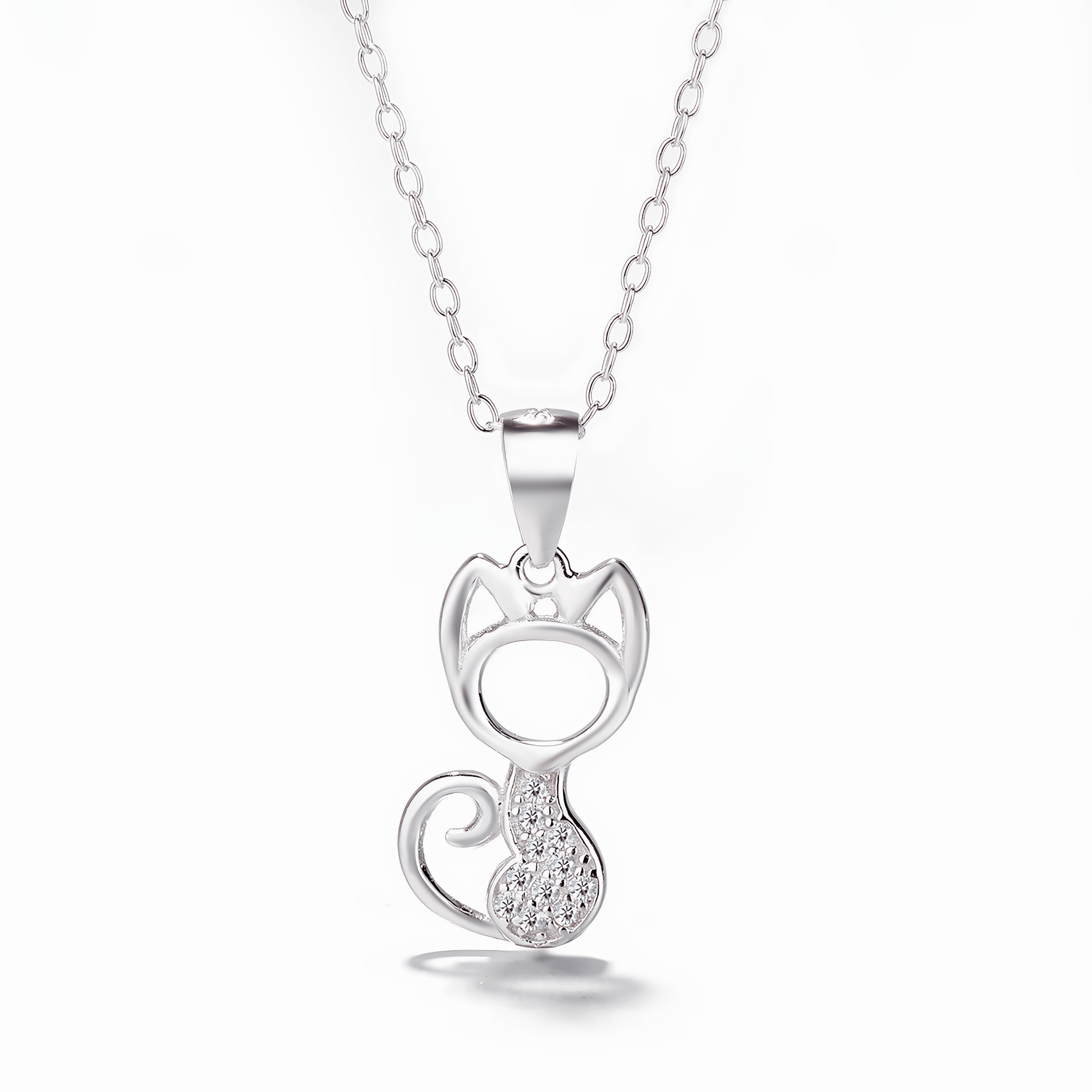 Cat Jewelry Set – Minimalist Necklace and Earrings with Pavé Zircon Tail Design - NAFALUXE