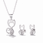 Cat Jewelry Set – Minimalist Necklace and Earrings with Pavé Zircon Tail Design - NAFALUXE