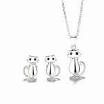 Cat Jewelry Set – Polished Kitty Necklace and Earrings with Black Eyes and Bow Tie Design - NAFALUXE