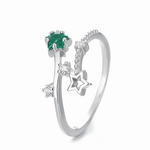 Celestial Dream – Sterling Silver Open Ring with Green Star CZ and Shooting Star Accents - NAFALUXE