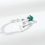 Celestial Dream – Sterling Silver Open Ring with Green Star CZ and Shooting Star Accents - NAFALUXE