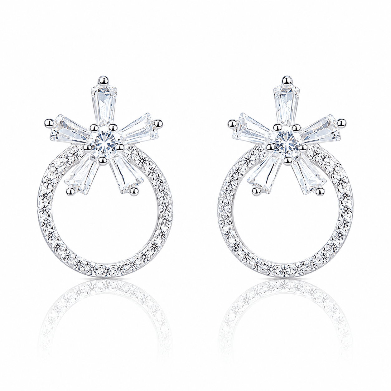 Circle Drop Earrings with Starburst AAA Cubic Zirconia Design - NAFALUXE