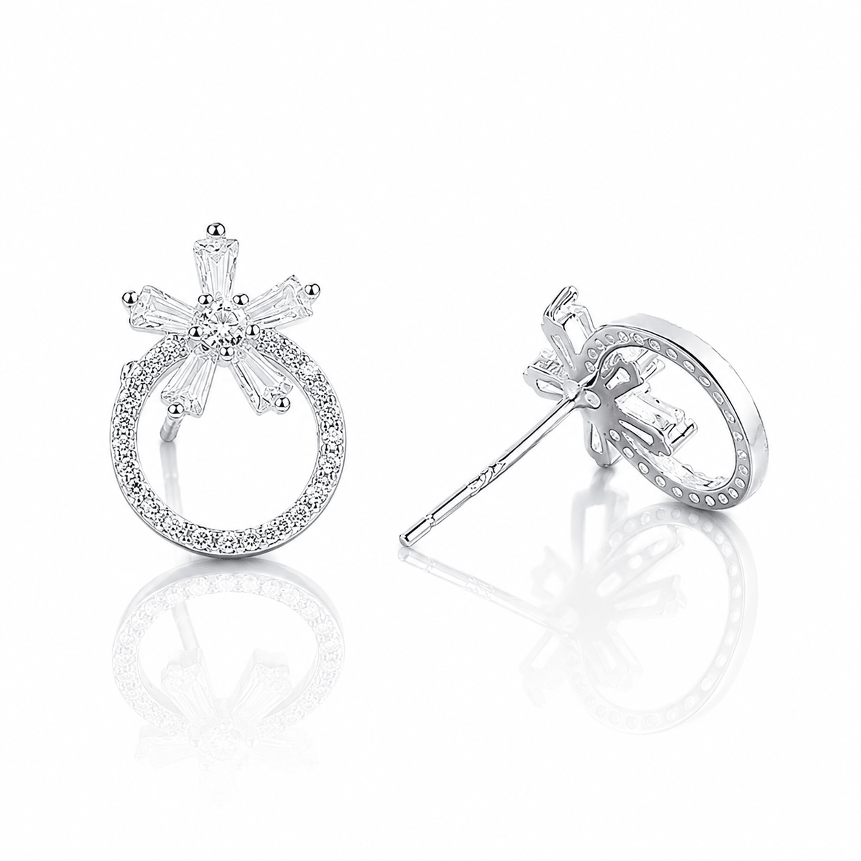 Circle Drop Earrings with Starburst AAA Cubic Zirconia Design - NAFALUXE