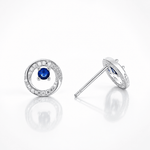 Circle Stud Earrings with Blue AAA Cubic Zirconia Center - NAFALUXE
