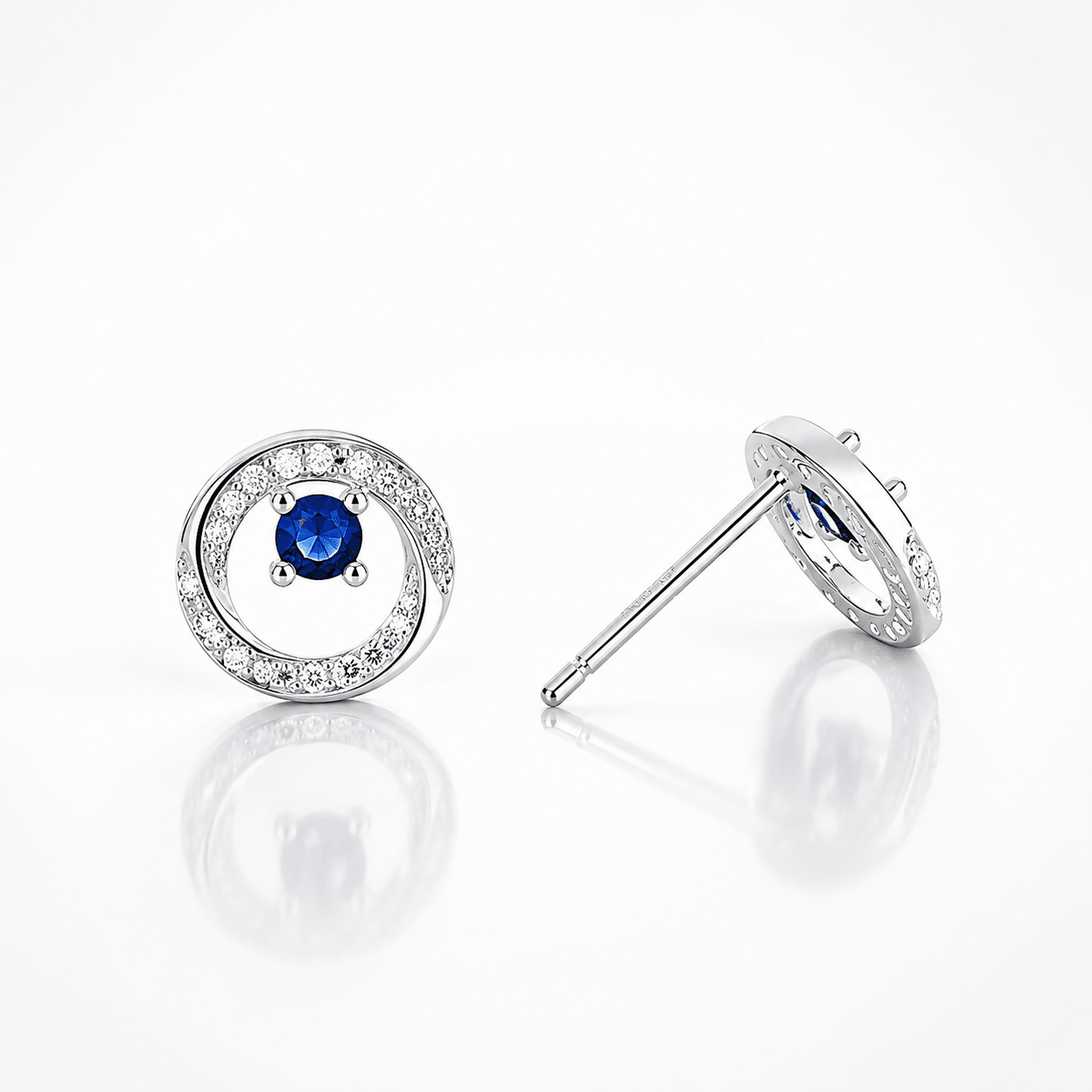 Circle Stud Earrings with Blue AAA Cubic Zirconia Center - NAFALUXE