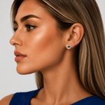 Circle Stud Earrings with Blue AAA Cubic Zirconia Center - NAFALUXE