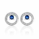 Circle Stud Earrings with Blue AAA Cubic Zirconia Center - NAFALUXE