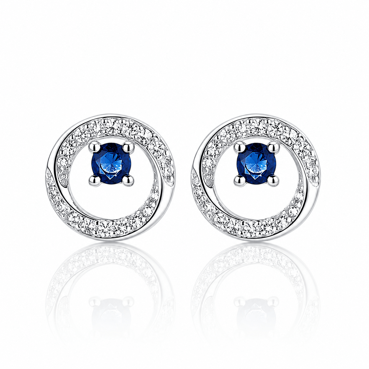 Circle Stud Earrings with Blue AAA Cubic Zirconia Center - NAFALUXE