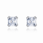Classic Emerald - Cut CZ Sterling Silver Stud Earrings - NAFALUXE