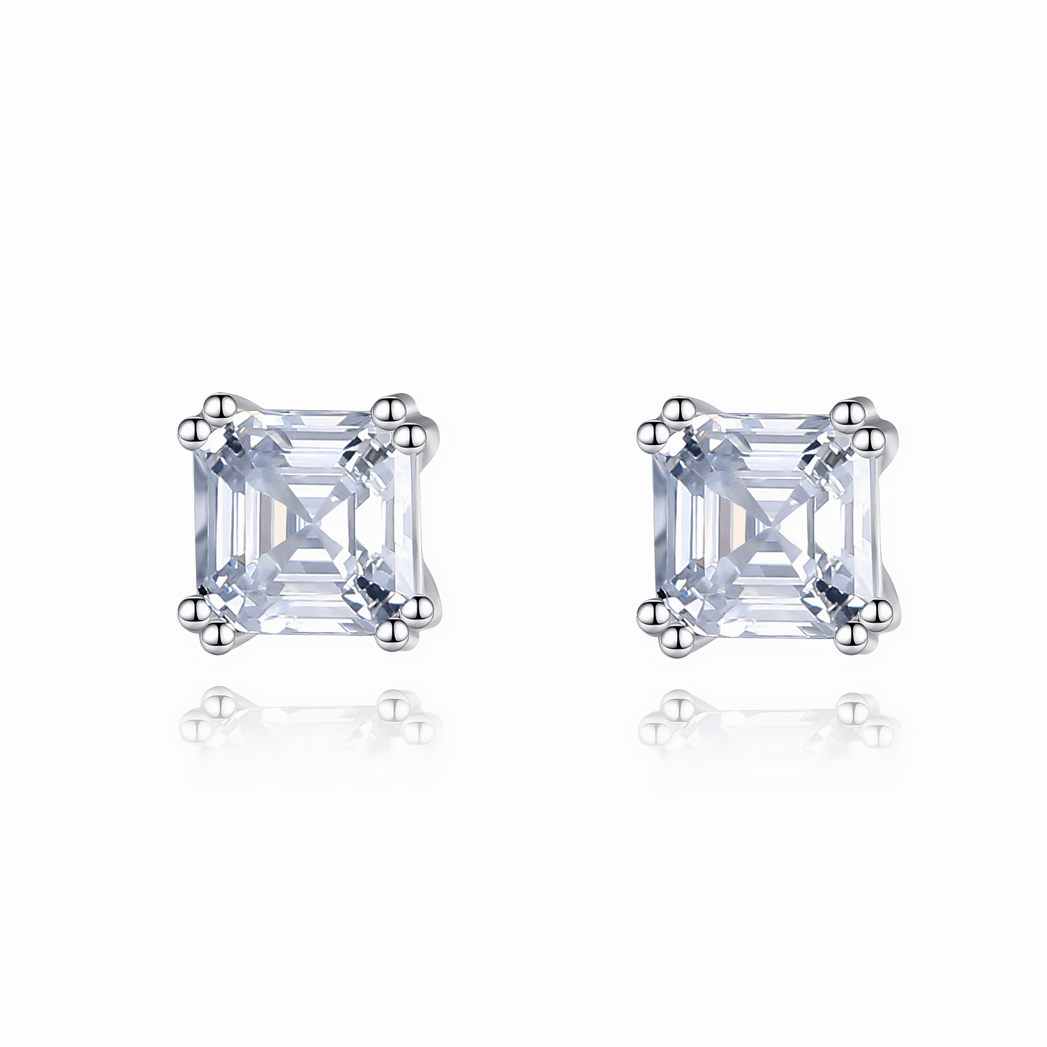 Classic Emerald - Cut CZ Sterling Silver Stud Earrings - NAFALUXE
